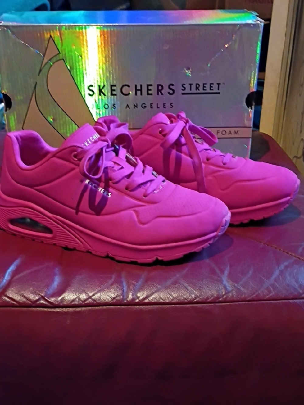 Skechers Women's Hot Pink Lace-Up Athletic Sneakers